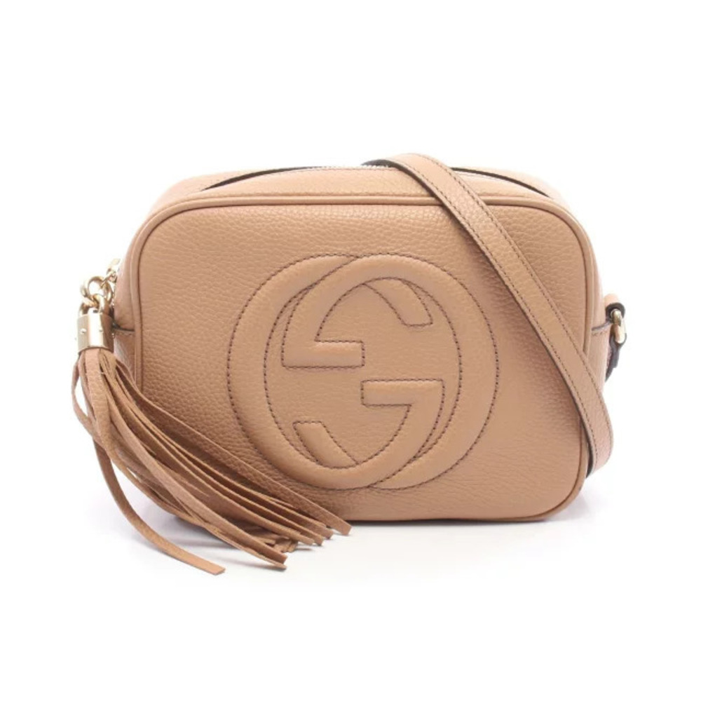 Gucci Soho Disco Bag Interlocking GG Shoulder Leather Beige